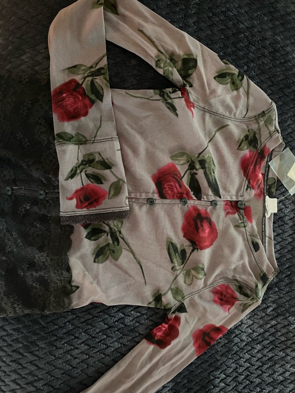 Urban Outfitters Sheer Floral Button-Up with Rose Print
